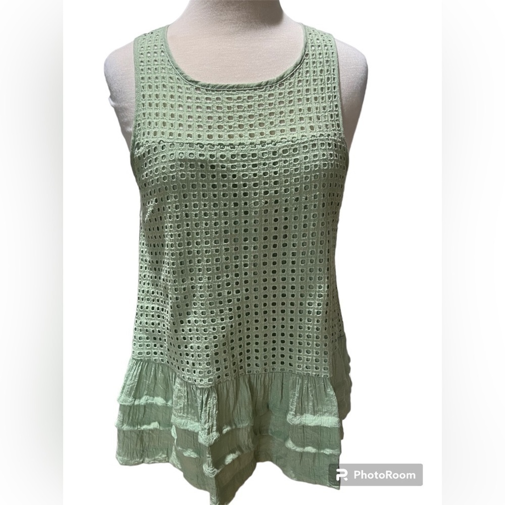 Entro Eyelet Ruffle Hem Sleeveless Tunic - Large